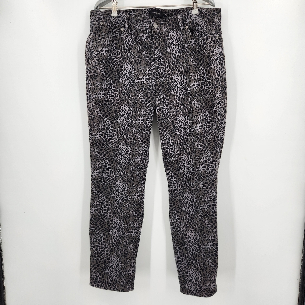 Talbots Leopard Print Signature Pants Womens Size 16 Tan Black Straight Leg
